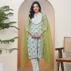 Women White Cotton Kurta With Cotton Pant & Dupatta (Set of 5 Pc)