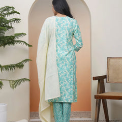 Women’s Aquamarine Cotton Kurta with Cotton Pants & Dupatta (Set of 5 Pc)