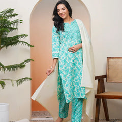 Women’s Aquamarine Cotton Kurta with Cotton Pants & Dupatta (Set of 5 Pc)