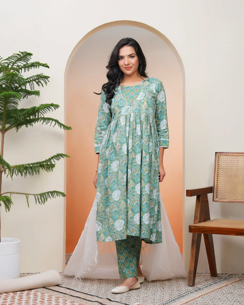 Women Ferozi Cotton Kurta With Cotton Pant & Dupatta (Set of 5 Pc)