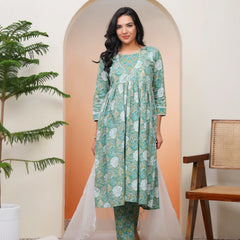 Women Ferozi Cotton Kurta With Cotton Pant & Dupatta (Set of 5 Pc)