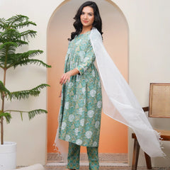 Women Ferozi Cotton Kurta With Cotton Pant & Dupatta (Set of 5 Pc)