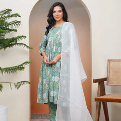 Women Ferozi Cotton Kurta With Cotton Pant & Dupatta (Set of 5 Pc)
