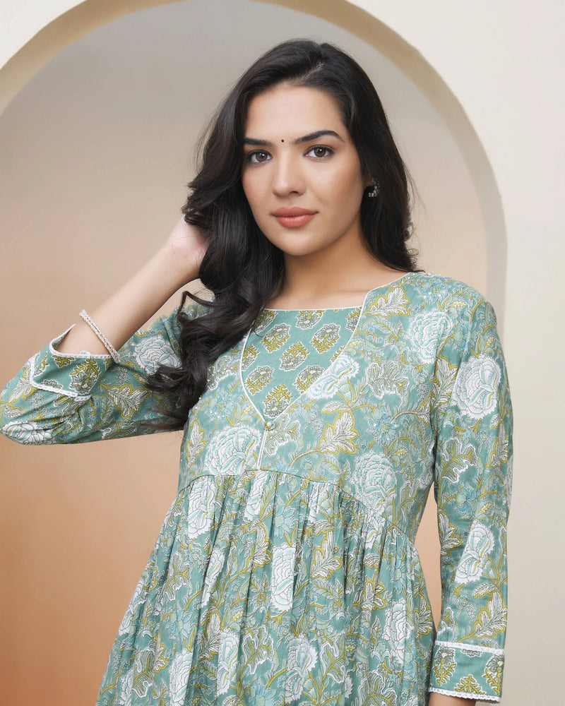 Women Ferozi Cotton Kurta With Cotton Pant & Dupatta (Set of 5 Pc)