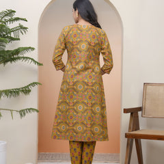 Women Mustard Cotton Angrakha Kurta With Cotton Pant & Dupatta (Set of 5 Pc)