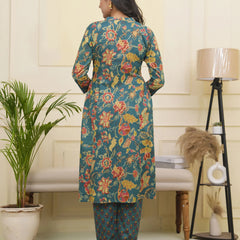 Women Dark Sea Cotton Gathered Kurta With Cotton Pant & Dupatta (Set of 5 Pc)