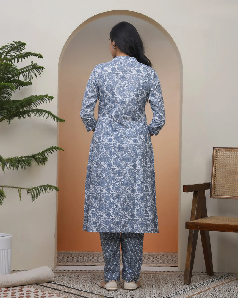 Women Grey Panel Kurta With Cotton Pant & Dupatta (Set of 5 Pc)