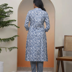 Women Grey Panel Kurta With Cotton Pant & Dupatta (Set of 5 Pc)