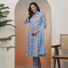 Women Grey Panel Kurta With Cotton Pant & Dupatta (Set of 5 Pc)