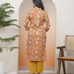 Women Mustard Cotton printed Straight Kurti (Set of 5 Pc)