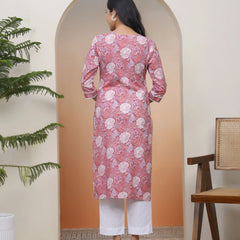 Women Nude Pink Cotton printed Straight Kurti (Set of 5 Pc)