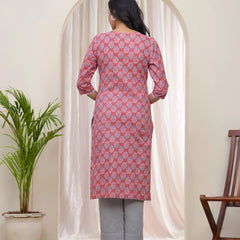 Women Pink Cotton Printed Straight Kurti (Set of 5 Pc)