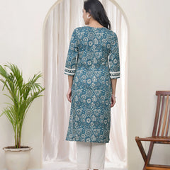 Women Ferozi Cotton printed Straight Kurti (Set of 4 Pc)
