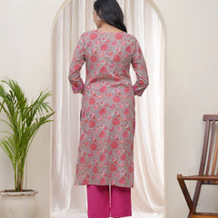Women Charcoal Cotton printed Straight Kurti (Set of 5 Pc)