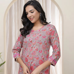 Women Charcoal Cotton printed Straight Kurti (Set of 5 Pc)