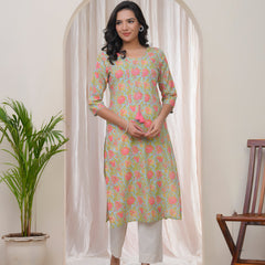Women Multicolor Cotton printed Straight Kurti (Set of 5 Pc)