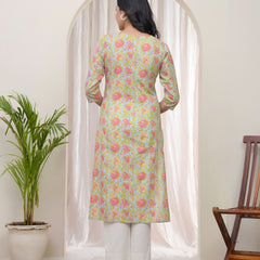 Women Multicolor Cotton printed Straight Kurti (Set of 5 Pc)