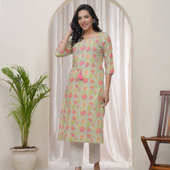 Women Multicolor Cotton printed Straight Kurti (Set of 5 Pc)