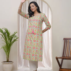 Women Multicolor Cotton printed Straight Kurti (Set of 5 Pc)