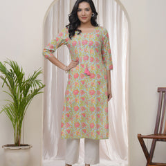 Women Multicolor Cotton printed Straight Kurti (Set of 5 Pc)