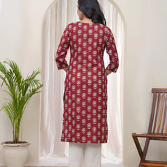 Women Maroon Cotton printed Straight Kurti (Set of 5 Pc)