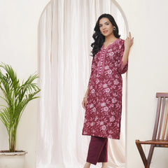 Women Magenta Cotton printed Straight Kurti (Set of 5 Pc)