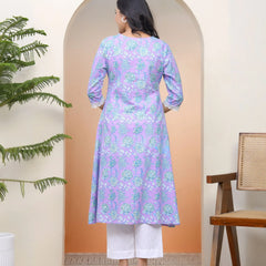 Women Lavender Floral Cotton Printed Flare Kurti (Set of 5 Pc)