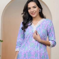 Women Lavender Floral Cotton Printed Flare Kurti (Set of 5 Pc)