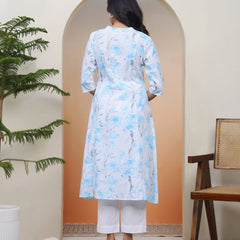 Women’s White Floral Cotton Printed Flared Kurti (Set of 5 Pc)