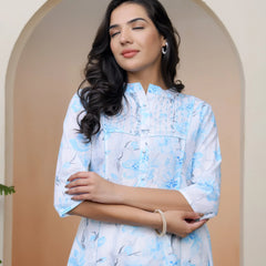 Women’s White Floral Cotton Printed Flared Kurti (Set of 5 Pc)
