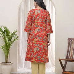 Women Red Cotton Angrakha Kurta (Set of 5 Pc)