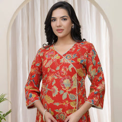 Women Red Cotton Angrakha Kurta (Set of 5 Pc)