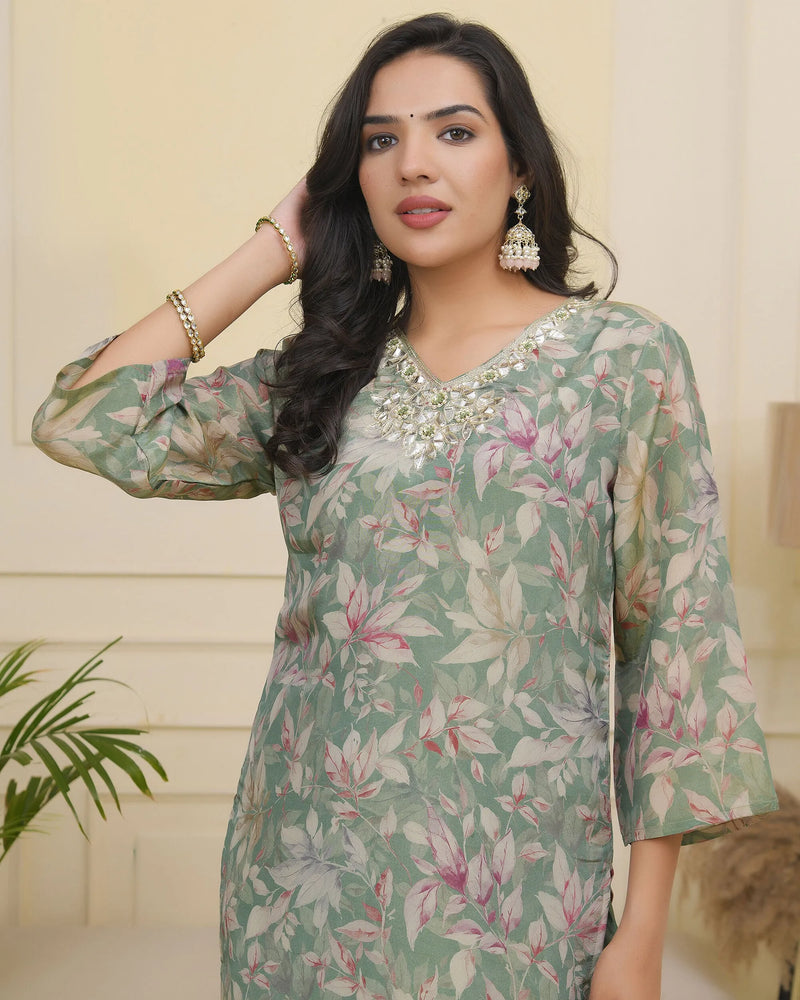 Women tissue shimmer kurta with silk pant & dupatta (Set of 5 Pc)