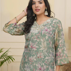 Women tissue shimmer kurta with silk pant & dupatta (Set of 5 Pc)