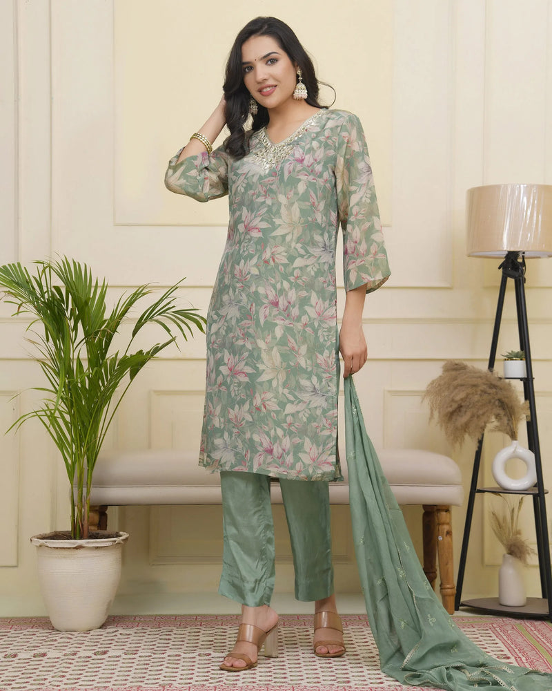 Women tissue shimmer kurta with silk pant & dupatta (Set of 5 Pc)