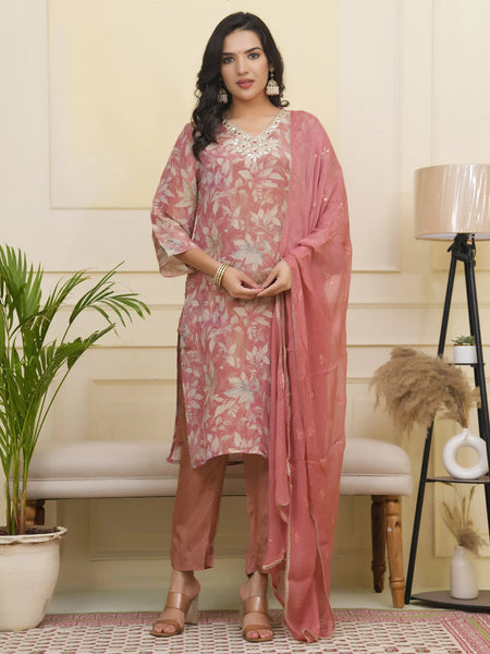 Women tissue shimmer kurta with silk pant & dupatta (Set of 5 Pc)