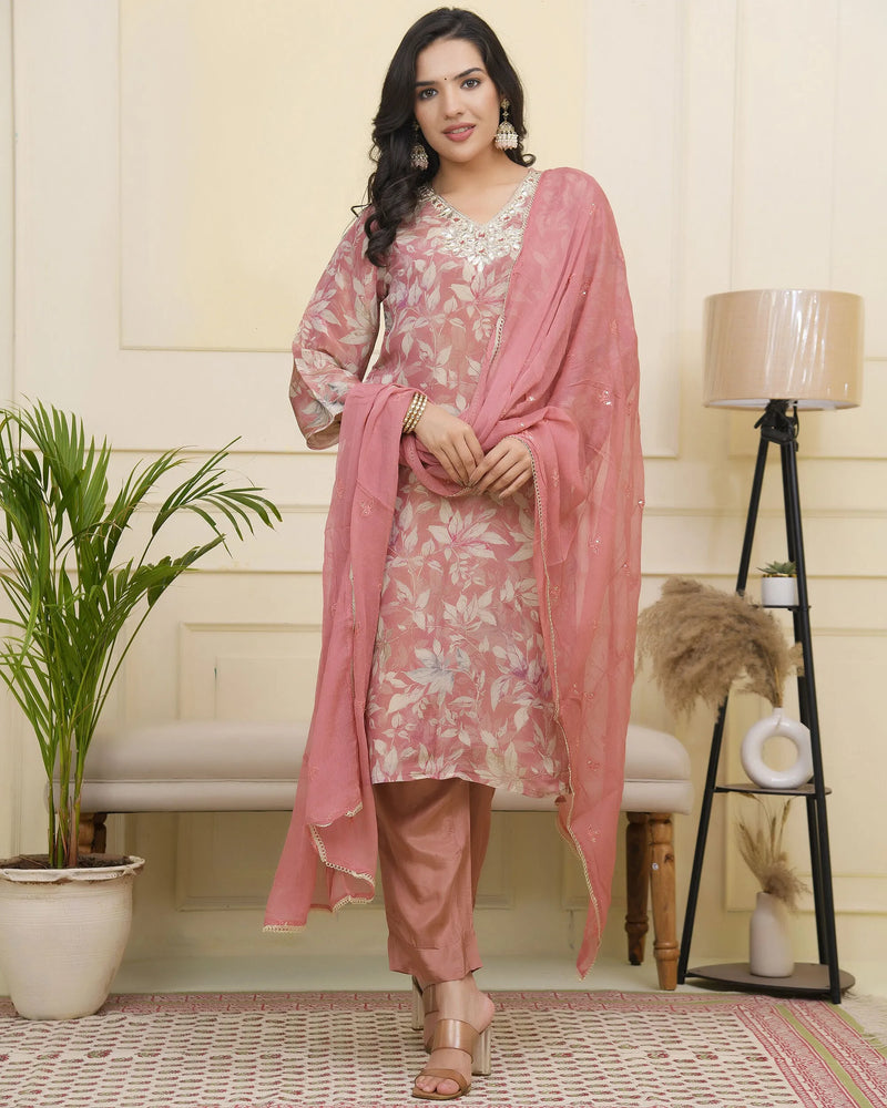 Women tissue shimmer kurta with silk pant & dupatta (Set of 5 Pc)