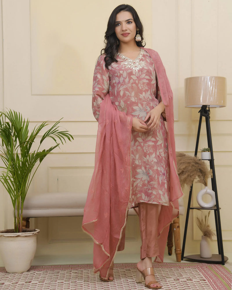 Women tissue shimmer kurta with silk pant & dupatta (Set of 5 Pc)