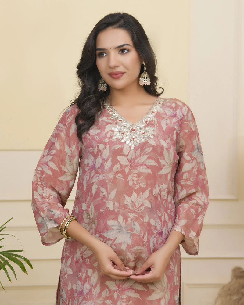 Women tissue shimmer kurta with silk pant & dupatta (Set of 5 Pc)