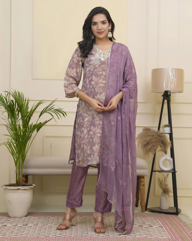 Women tissue shimmer kurta with silk pant & dupatta (Set of 5 Pc)
