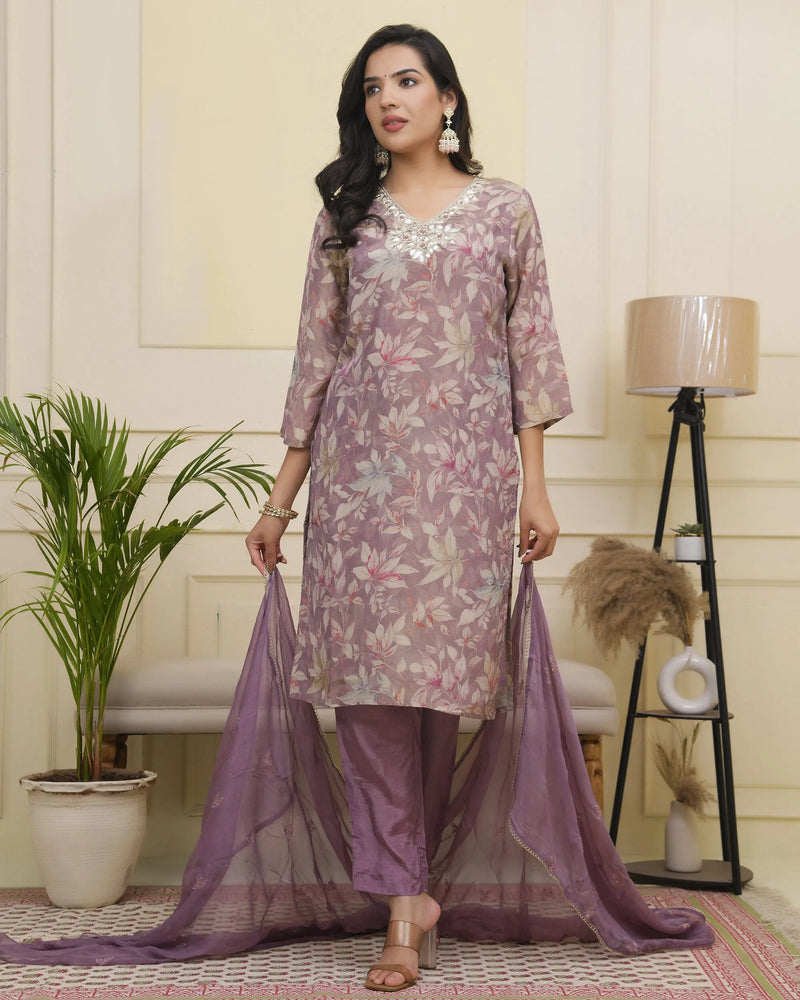 Women tissue shimmer kurta with silk pant & dupatta (Set of 5 Pc)