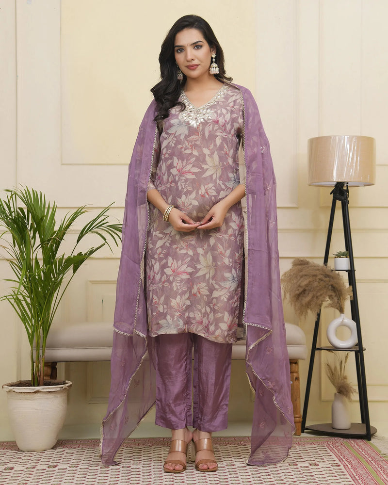 Women tissue shimmer kurta with silk pant & dupatta (Set of 5 Pc)