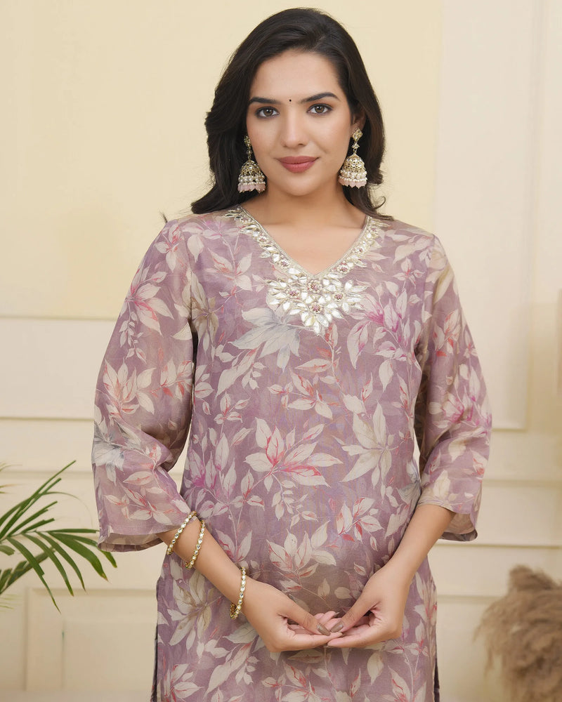 Women tissue shimmer kurta with silk pant & dupatta (Set of 5 Pc)
