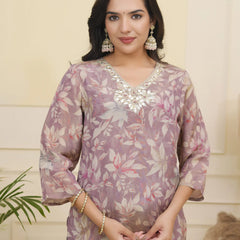Women tissue shimmer kurta with silk pant & dupatta (Set of 5 Pc)