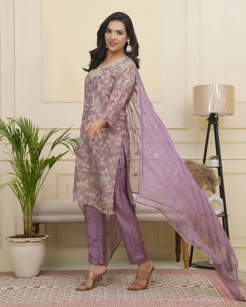 Women tissue shimmer kurta with silk pant & dupatta (Set of 5 Pc)
