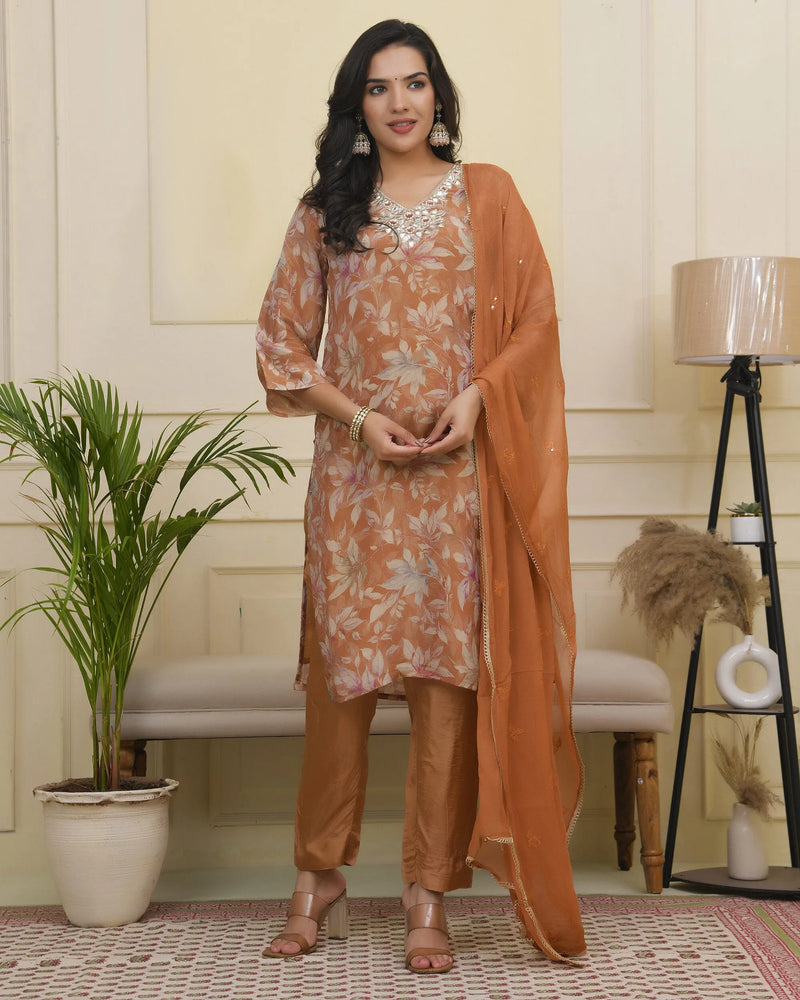 Women tissue shimmer kurta with silk pant & dupatta (Set of 5 Pc)