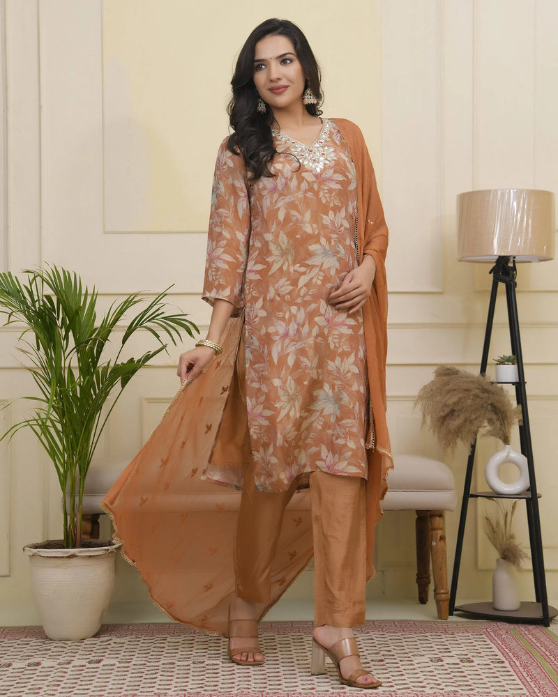 Women tissue shimmer kurta with silk pant & dupatta (Set of 5 Pc)