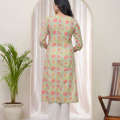 Vaasva Women Multi Cotton printed Straight Kurti with pant (Set of 5 Pc)