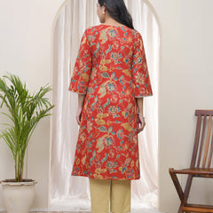 Vaasva Women Red Cotton angrakha kurta with pant (Set of 5 Pc)