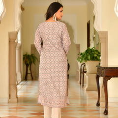 (Vaasva) Women green linen kurta with cotton pant & dupatta (Set of 5 Pc)